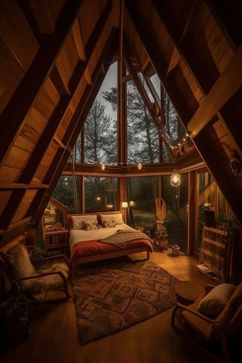 Cabin Aesthetic Interiors, Aesthetic Cabin, Cabin Aesthetic, Modern Luxury Bedroom, A Frame House, Tiny House Cabin, Forest House, Dream House Interior, House Goals