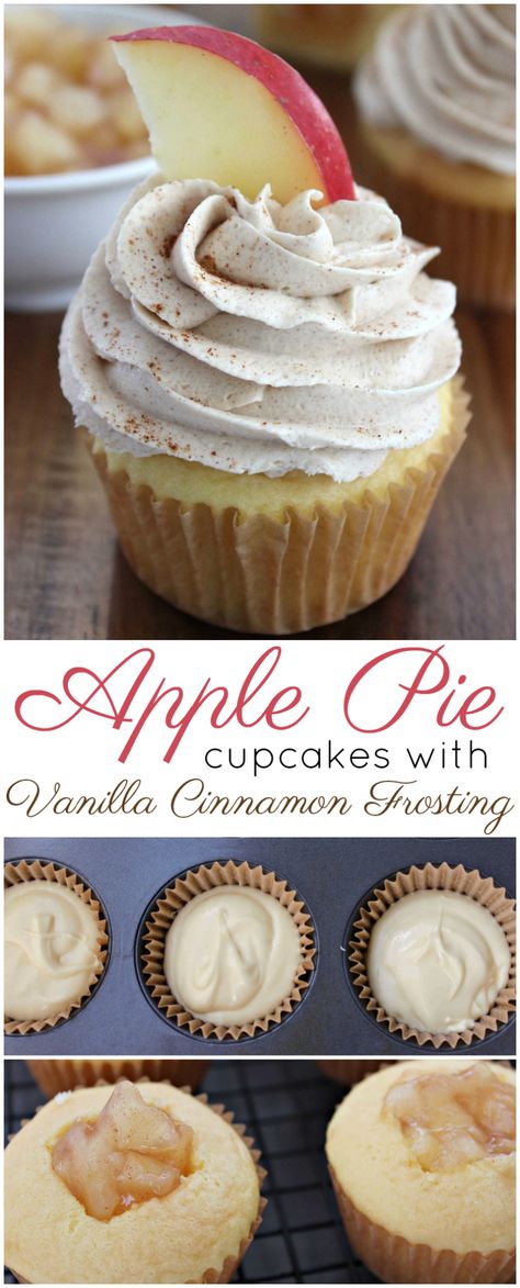 Cinnamon Frosting, Apple Pie Cupcakes, Moist Cupcakes, Apple Cupcakes, Pie Cupcakes, Easy Cupcake Recipes, Easy Cheesecake Recipes, Cupcake Flavors, S'mores