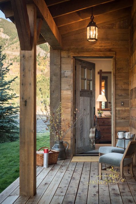 cozy cabin entryway in teton village, wyoming Wooden Door Frames, Cabin Porches, Rustic Porch, Rustic Aesthetic, Wooden Porch, Door Frames, Mountain Living, Rustic Cabin Decor, Cabin Life