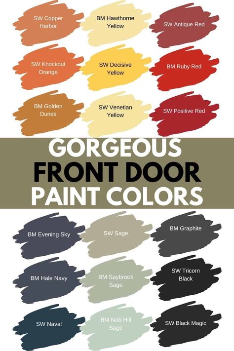 Geometric Door Paint, Colored Exterior Doors, Front Door Colors With Brick House, Front Door Colors For Red Brick House, Paint Front Door, Windows Trim, Painted Exterior Doors, Brown Front Doors, Orange Front Doors