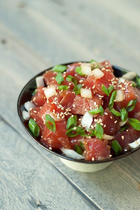 Ahi Tuna Poke- A Hawaiian classic Tuna Poke Recipe, Soy Sauce Marinade, Ahi Tuna Poke, Hawaiian Poke, Poke Recipe, Best Fish Recipes, Tuna Poke Bowl, Ahi Poke, Tuna Poke