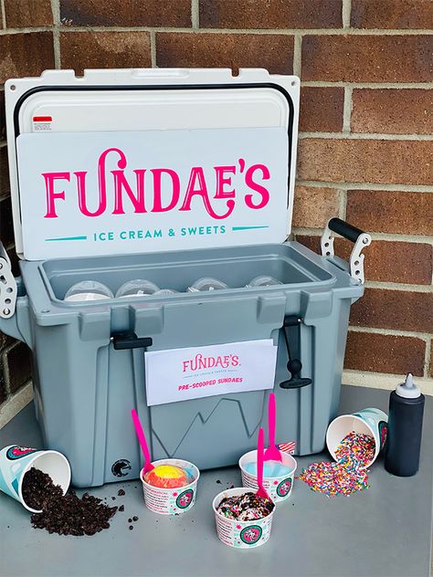 Catering - Fundae's Ice Cream and Sweets | Zionsville, Whitestown Ice Cream Cooler, Toppings Bar, Customer Appreciation Day, Ice Cream Containers, Ice Cream Cart, Homemade Waffles, Birthday Party Decorations Diy, Shakes Drinks, Love Ice Cream