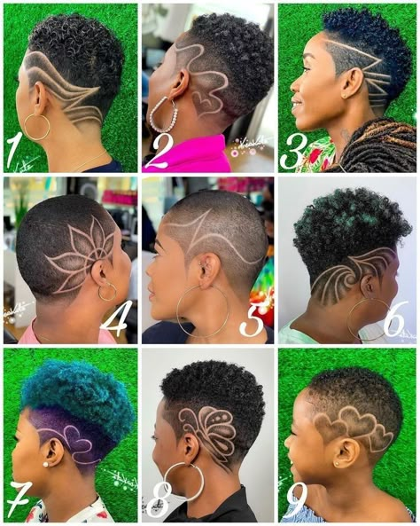 Natural Hair For Black Women, Natural Hair Textures, Hair Tattoo Designs, Barber Cut, Natural Hair Haircuts, Short Hair Designs, Shaved Hair Cuts, Short Shaved Hairstyles, Haircuts For Black Women