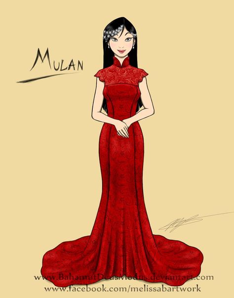 Mulan Wedding, Mulan Dress Inspired, Mulan Characters Drawings, Disney Mulan Drawings, Mulan Disney Fashion, Disney Kızları, Mulan Dress, Mulan Anime Fan Art, Princesas Disney Anime