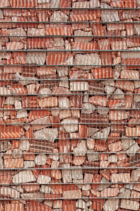 Gabion Wall, Brick Architecture, Brick Facade, Brick Design, Materials And Textures, Gdansk, Brick And Stone, Brickwork, Red Bricks