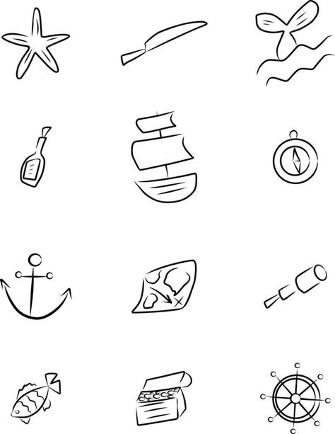 Pirate set, vector. Hand drawn sketch. Pirate Aesthetic Drawing, Pirate Drawing Easy, Pirate Iconography, Pirates Sketch, Pirate Doodles, Pirate Drawing, Pirate Ship Drawing, Flag Drawing, Pirate Tattoo