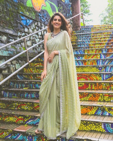 Dripping with style and elegance, this soft sage green saree with silver zari work is a perfect bridesmaid pick if you have a minimalistic style approach. Pc: Saanchigilani #bridesmaid #sister #sisterofthebride #indianwedding #wedding #wittyvows #lehenga #weddingdress #weddingideas #saree Saree Draping Ideas, Sabyasachi Lehengas, Marathi Saree, Bridesmaid Lehengas, Draping Ideas, Farewell Sarees, Sequence Saree, Sarees For Girls, Sabyasachi Lehenga