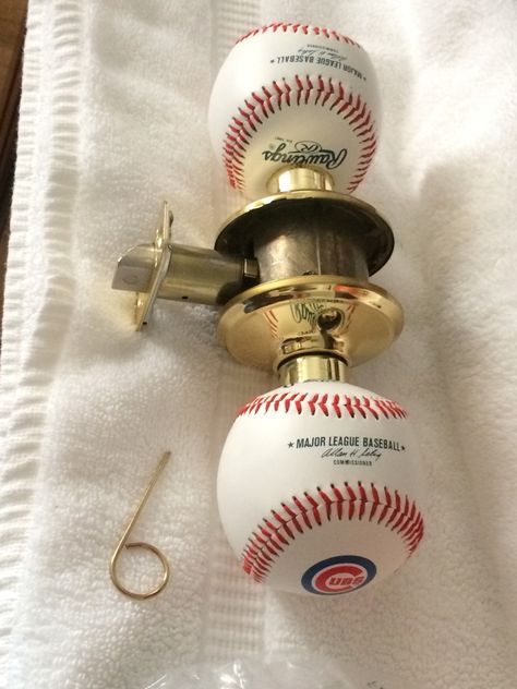 Awesome door knob made by my husband! Baseball Themed Man Cave, Baseball Baby Room, Baseball Bedroom For Boys, Boys Baseball Bedroom Ideas, Baseball Room Ideas For Boys, Baseball Kids Room, Baseball Theme Room, Baseball Room Decor, Baseball Man Cave