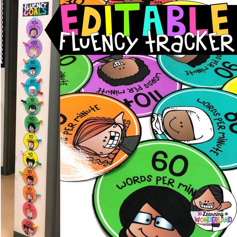 Fluency Tracker {Progress Monitoring Goal Setting} - Learning in Wonderland Reading Fluency Tracker Bulletin Board, Fluency Tracker, Progress Monitoring Reading, Data Wall, Bulletin Boards Theme, Classroom Goals, Social Stories Preschool, Goal Tracking, Life Skills Special Education