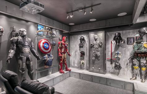 Marvel Man Cave, Bunker Room, Dream Man Cave, Comic Book Room, Nerdy Decor, Marvel Room, Geek Room, Memorabilia Display, Nerd Room