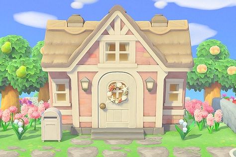 Animal Crossing House Customization, Acnh House Roof Colors, House Exterior Acnh, Acnh Pink House Exterior, Acnh Exterior House Ideas, Animal Crossing Home Ideas Exterior, Acnh Pink House, Acnh House Ideas Exterior, Acnh House Exterior