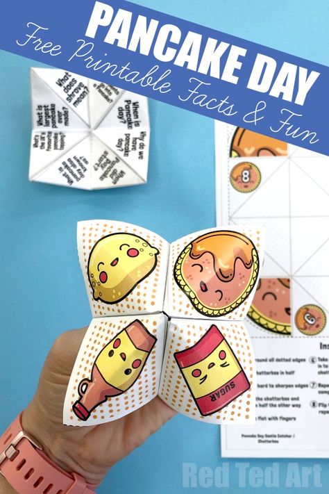 Easy Pancake Day Facts Fortune Teller Printable. Learn all about Pancake Day and why we celebrate it with this free Cootie Catcher Pancake Day Printable. #pancakeday #pancakes #shrovetuesday #printables #teacherresources #teachers #origami #papercrafts Shrove Tuesday Craft, Pancake Day Ideas, Pancake Day Activities For Children, Pancake Craft, Pancake Day Crafts, Pancake Activities, Pancake Day Activities, Shrove Tuesday Activities, Tuesday Activities