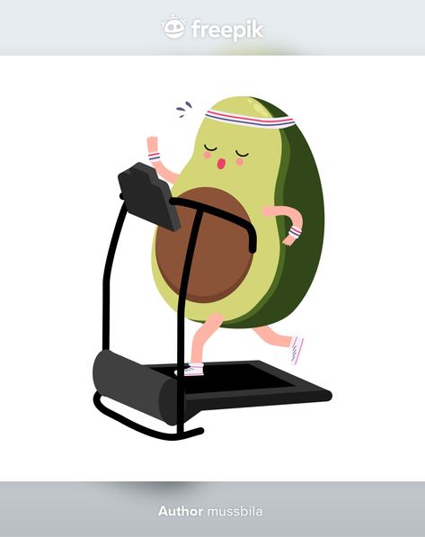 Cute avocado exercise running on treadmi... | Premium Vector #Freepik #vector #food #nature #sports #character Avocado Cartoon, Pineapple Vector, Grocery Supermarket, Iced Green Tea, Organic Recipes Healthy, Soy Recipes, Exercise Running, Watermelon Mint, Cute Avocado