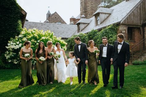 Jenny Yoo Real Wedding Olive Bridesmaids Dresses in Luxe Satin Olive Bridesmaids, Olive Bridesmaid Dresses, Shop Wedding Dresses, Modern Dresses, Wedding Dresses Bridesmaids, Chic Brides, Jenny Yoo, 2024 Wedding, Bridesmaid Wedding