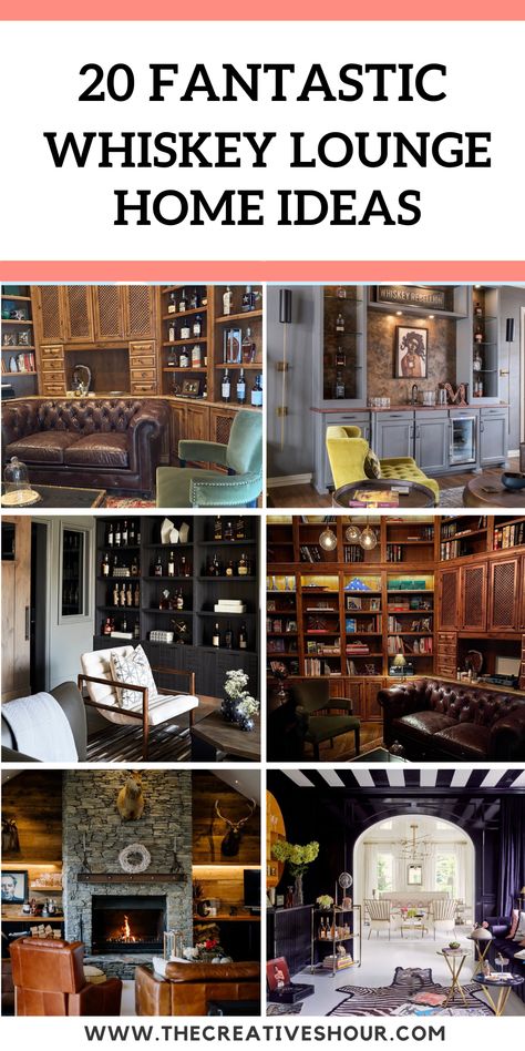 20 Luxurious Whiskey Lounge Home Ideas You Will Love Small Whiskey Room Ideas, Club Room Interior Design, Whiskey Lounge Home, Bourbon Room Ideas, Whiskey Room Ideas, Caramel Leather Sofa, Home Lounge Room Bar, Lodge Bar, Bar Lounge Room