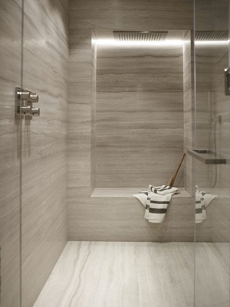 Interior Architect & Interior Designer London | Knightsbridge Apartment Project — Gunter & Co Sandstone Bathroom, Steam Shower Units, Design A Bathroom, Built In Bath, Baths Interior, London Interior, Apartment Projects, Have A Shower, Steam Showers