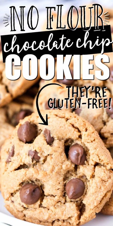 These gluten-free chocolate chip cookies are soft, sweet, and melt-in-your-mouth delicious. Made without flour, the addition of peanut butter makes them creamy and highly addictive! Chocolate Chip Cookies Gluten Free, Flourless Chocolate Chip Cookies, Chocolate Chip Cheesecake Bars, Flourless Cookies, Make Chocolate Chip Cookies, Chocolate Chip Cookies Ingredients, Cookies Gluten Free, Gluten Free Chocolate Chip Cookies, Gluten Free Peanut Butter