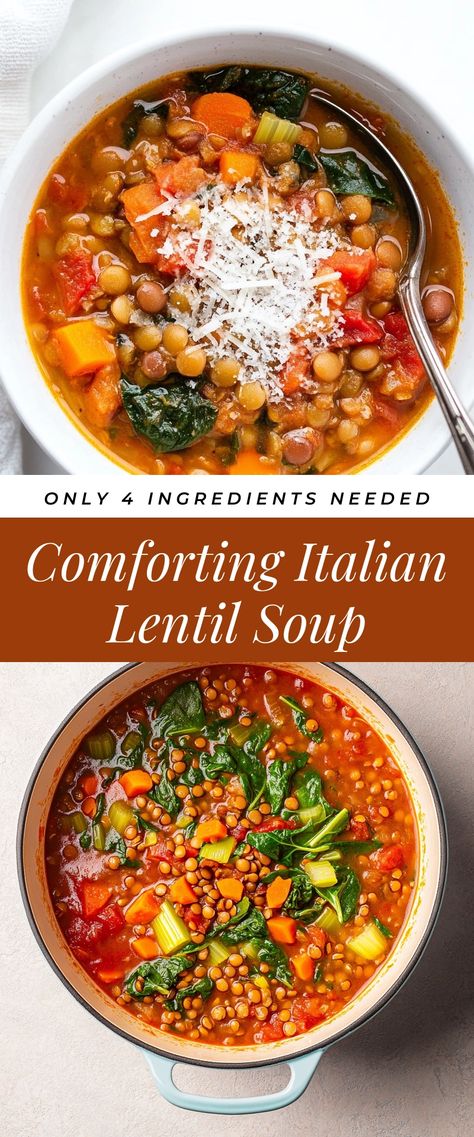 Image for Comforting Italian Lentil Soup Tuscan Lentil Soup, Lentil Recipes Crockpot, Recipe With Lentils, Italian Lentil Soup, Homemade Lentil Soup, Lentil Vegetable Soup, Stews Recipes, Canned Lentils, Canning Whole Tomatoes