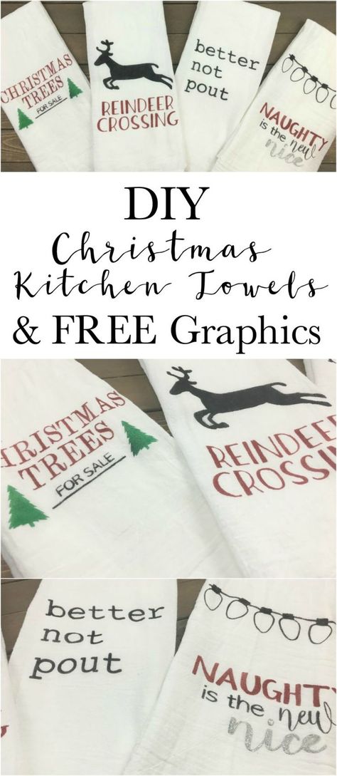 Make your own fun Christmas towels. Super easy, cheap and quick. Make some for a gift and some for yourself. Diy Christmas Kitchen Towels, Kitchen Towels Diy, Christmas Hand Towels, Diy Towels, Christmas Vinyl, Christmas Fonts, Christmas Kitchen Towels, Easy Cheap, Christmas Towels