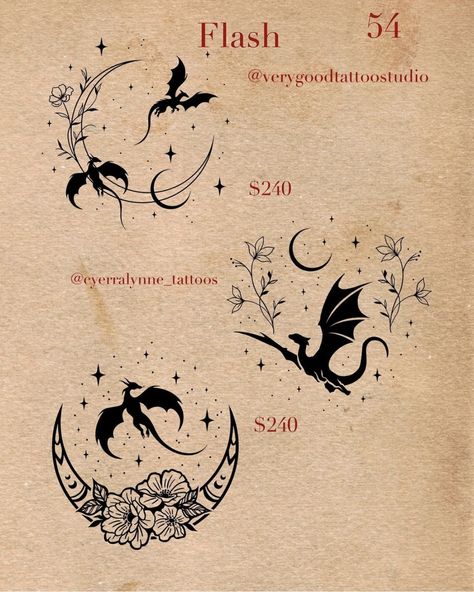 Crescent Moon Dragon Tattoo, Dragon Moon Tattoo Design, Small Begginers Tattoo, Tiny Tattoos Dragon, Small Dragon Silhouette Tattoo, Magic Themed Tattoo, Romantasy Tattoo Ideas, Ornamental Dragon Tattoo, Mystical Creature Tattoos