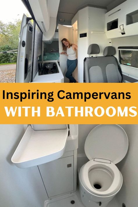 Want a bathroom in your camper van conversion? See how other van lifers have added bathrooms to their vans. Campervan Bathroom Ideas, Camper Van Bathroom, Van Conversion Bathroom, Van Conversion Shower, Van Bathroom, Van Lifers, Van Build Ideas, Airstream Interstate, Best Campervan