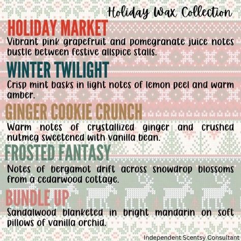 Includes all five Holiday Collection Scentsy Bars in one festive bundle! Comes with a jolly holiday bag, while supplies last. Scentsy Sunday, Cookie Crunch, Scentsy Bar, Vanilla Orchid, Scentsy Bars, Jolly Holiday, Holiday Scents, Ginger Cookies, Holiday Bag