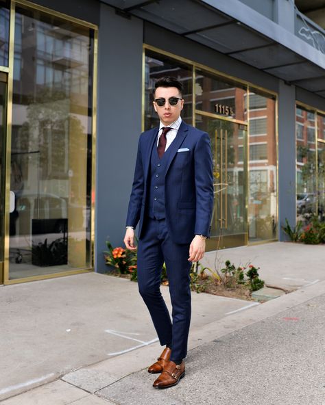 Blue Suit for Everyday | Blake Scott Reception Suit Men, Men Suits Style Wedding Classy, Dark Blue Suit Men, Men Suits Style Wedding, Navy Blue Suit Men, Slim Fit Groom Suit, Wedding Suits Men Blue, Blake Scott, Reception Suits