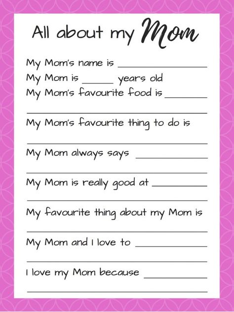 All about my Mom Mother's Day questionnaire All About My Mom, Mother's Day Printables, Birthday Presents For Dad, Mother's Day Projects, All About Mom, Mother's Day Activities, Mom Printable, Diy Gifts For Mom, Mothers Day Crafts For Kids