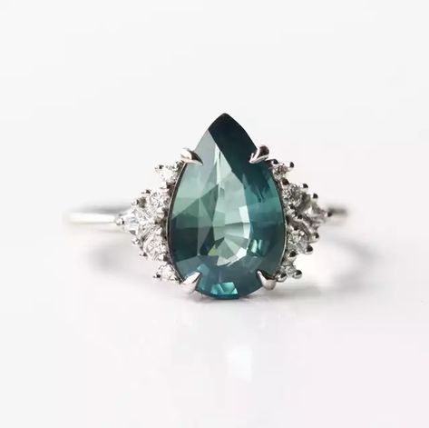 ideas for ruby ring - Imgur Teal Ring, Sparkly Rings, Blue Green Sapphire Ring, Shaped Engagement Rings, Teal Sapphire Ring, Sapphire Cluster Ring, Sapphire Diamond Engagement Ring, Original Engagement Rings, Engagement Ring Blue