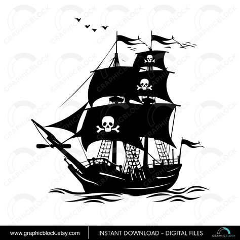 Pirate Silhouette, Pirate Clip Art, Ship Silhouette, Create Monogram, Web Graphics, Caribbean Cruise, Pirate Ship, Laser Cut Files, Skull And Bones