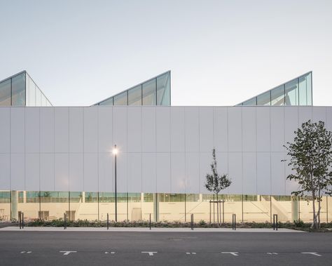 Guervilly & Mauffret, Aldo Amoretti · Moulon Sports Center · Divisare Cultural Center Architecture, Gymnasium Architecture, Aluminium Cladding, Sports Center, Urban Development, Sports Complex, Keep The Lights On, Public Park, Cultural Center