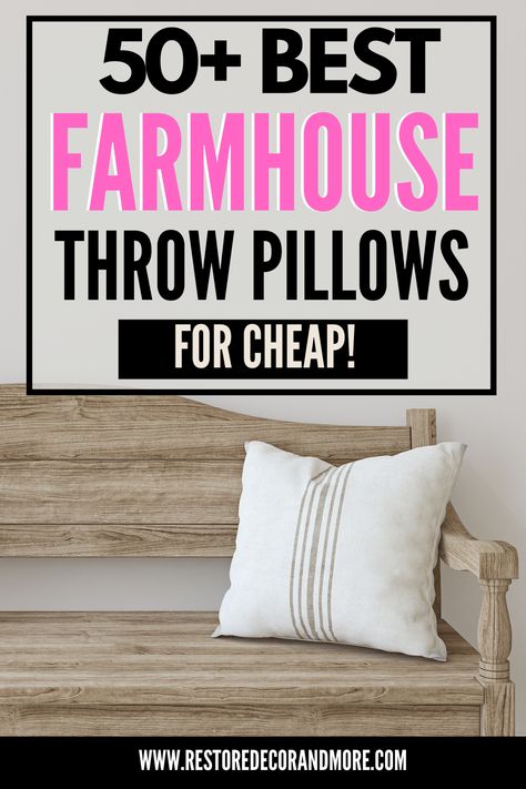 Throw Pillows Farmhouse, Modern Farmhouse Throw Pillows, How To Decorate Farmhouse Style, Pillows With Buttons, Bed Chairs, Farmhouse Throw Pillows, Farmhouse Couch, Farmhouse Pillow Covers, Striped Pillows