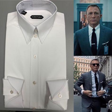 TheBondExperience on Instagram: “The screen accurate tab collar shirt from @tomford in No Time To Die!  Mine is on its way with the suit...only thing missing is the…” Tab Collar Shirt Men, Pin Collar Shirt, Collar Shirt Men, Men Shirt Style, Mens Essentials, Business Attire, Men Fashion Casual Outfits, Shirt Collar, Mens Casual Outfits