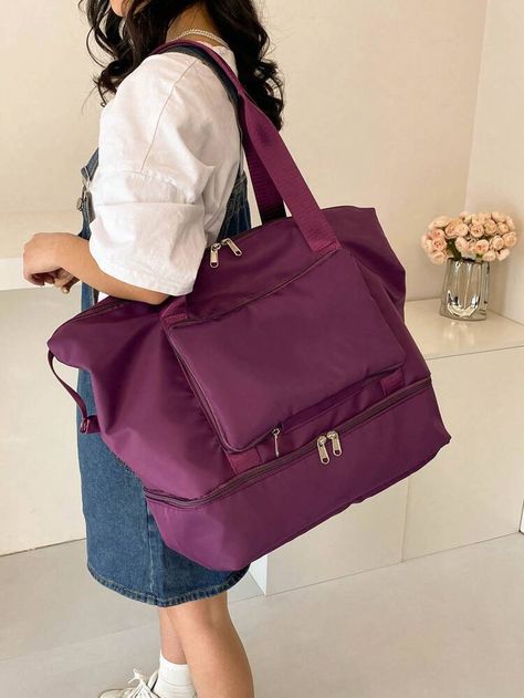 Bag With Shoe Compartment, Nylon Travel Bag, Overnight Travel Bag, Purple Pattern, Business Trip, Portable Travel, Purple Fashion, Bird In Bag, Handle Bag