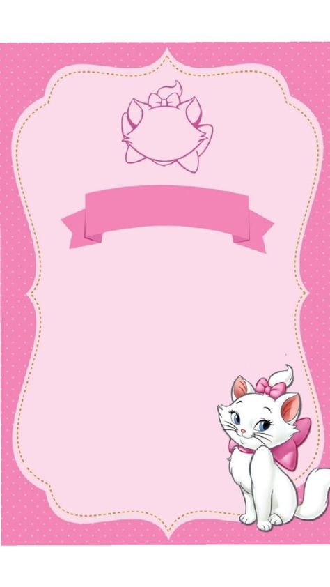 Marie Cat Invitation, Baby Shower Cat, Aristocats Party, Cat Birthday Party Invitations, Cat Invitations, Kitten Birthday Party, Cat Baby Shower, Cat Themed Birthday Party, Party Cat