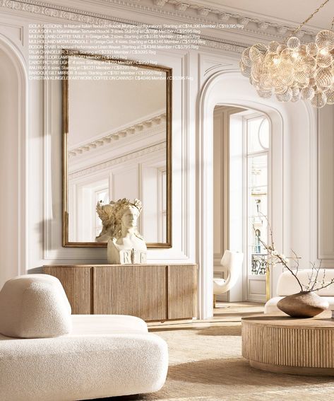 RH Source Books - Canada RH Modern 2 Parisian Modern Living Room, Rh Modern Living Rooms, Rh Living Room, Restoration Hardware Living Room, Modern Classic Interior Design, Royal Bedroom Design, London Living Room, Modern Classic Interior, Parisian Interior