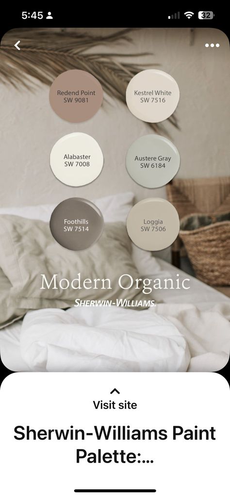 Organic Paint Colors, Sherwin Williams Color Schemes, Paint Color Pallets, Modern Farmhouse Paint Colors, Bathroom Color Palette, Sherwin Williams Color Palette, Alabaster Color, Bedroom Colour Palette, Farmhouse Paint Colors