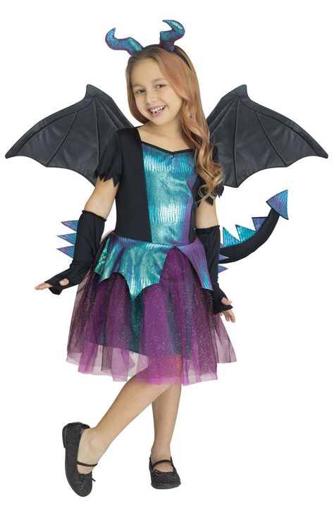 Your toddler can become a magical, dark dragon when she wears this costume! This costume will transport any fantasy lover to a magical world. It is perfect for Halloween, birthday parties, renaissance faires, and more! She will love her cool, new cos Girls Dragon Costume, Mystical Dragon, Dragon Kid, Book Week Costume, Dragon Costume, Dark Lavender, Dragon Girl, Skate Party, Toddler Costumes