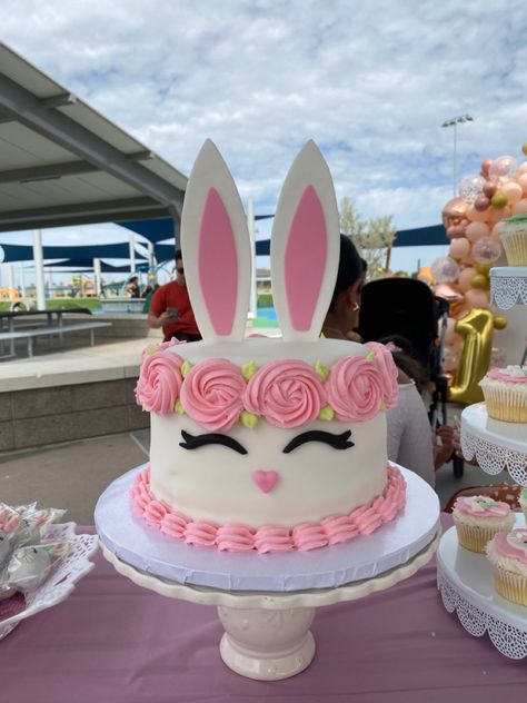 Some Bunny Is Turning One Cake, Bunny Cakes Birthday Kids, Bunny Themed Cake, Bunny Cake Birthday, Rabbit Theme Cake, Bunny Smash Cake, Bunny Theme Cake, Bunny Cake Design, Birthday Bunny Cake