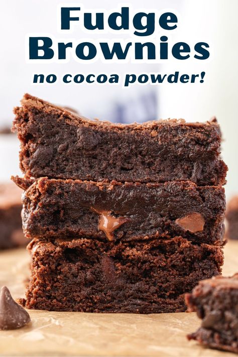 This Fudge Brownie Recipe is made without cocoa powder, making them gooey and decadent. The best flavor using just a few ingredients. Homemade Brownies Without Cocoa Powder, No Cocoa Powder Brownies, Brownie Without Cocoa Powder, Brownie Recipe Without Cocoa Powder, Brownies No Cocoa Powder, Brownies Without Cocoa Powder, Quick Brownie Recipe, Cocoa Powder Brownies, Gooey Chocolate Brownies