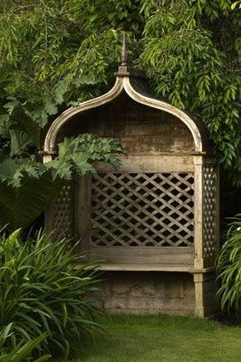 garden focal point Gothic Garden, Covered Garden, The Secret Garden, Garden Gate, Garden Seating, Garden Features, Wooden Bench, Gorgeous Gardens, Garden Structures