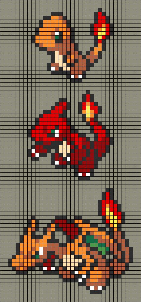 Alpha pattern #155556 | BraceletBook Pixelated Pokemon Tattoo, Plaid Pixel Art, Charizard Cross Stitch, Small Pokemon Cross Stitch Patterns, Pokemon Grid Pattern, Charizard Perler Beads, Pokemon Alpha Pattern, Pixel Art Inspiration, Anime Alpha Pattern