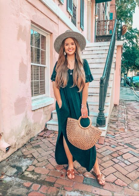 Simply Classy: Cozy Downtown | Savannah Georgia | Fall Outfit Inspo | Black Maxi Dress | Straw Bag Savannah Georgia Fall, Split Side Dress, Southern Style Outfits, Downtown Savannah Georgia, Georgia Fall, Cozy Dress Outfit, Maxi Dress Outfit Fall, Brixton Hat, Side Split Dress