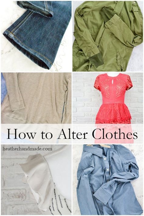 It's great to learn simple ways to alter clothes to get a beautiful, custom fit. A custom fit is the best way to make your clothing look well-made and expensive.There are lots of ways to alter clothes like lengthening or shortening hems, taking in the sides or letting out the sides, adding darts or removing darts, lengthening or shortening sleeves, mending holes, etc. alter clothes Alter Clothes, Sewing Alterations, Beginner Sewing Projects Easy, Altering Clothes, Leftover Fabric, Sewing Projects For Beginners, Easy Sewing Projects, Refashion Clothes, Mode Inspo