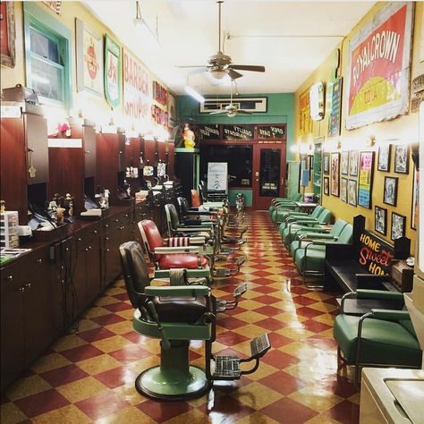 Barbershop Flooring, Eid Song, 1990s Hair, Shop Reference, Barber Shop Vintage, Barbershop Design Interior, Vintage Barbershop, Barber Shop Interior, Barbershop Design