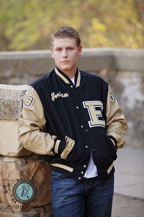 Senior guy sports letterman jacket at Knights Ferry, California. Jennifer Rapoza Photography, Sonora California Letter Men Jackets, Football Varsity Jacket, Black Letterman Jacket Outfit Men, Letterman Jacket Outfit Men, Letterman Jacket Aesthetic, Letterman Jacket Men, 2000s Boys Fashion, Letterman Jacket Outfit, Sonora California