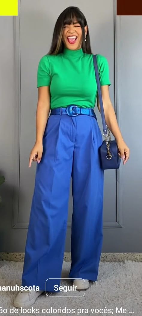 Blue Pleated Pants Outfit, Navy Satin Wide Leg Pants Outfit, How To Style Blue Pants, Royal Blue Trousers Outfit, Royal Blue Pants Outfit, Blue Trousers Outfit, Blue Top Outfit, Colored Pants Outfits, Thursday Outfit