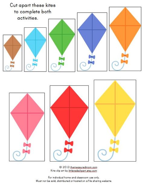 Kite Activities For Preschool, Kites Preschool, Game For Preschoolers, The Measured Mom, Preschool Weather, Measured Mom, Size Sorting, Weather Theme, File Folder Activities