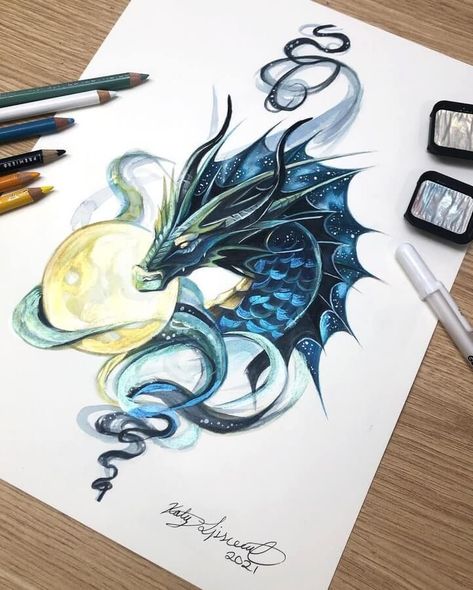 fantasy creature dragon drawing Cool Dragon Drawings, Colored Pencil Art Projects, Sea Creatures Art, Japanese Dragon Tattoo, Cool Dragons, Fantasy Creature, Minimalist Tattoos, Sea Dragon, Dragon Lover