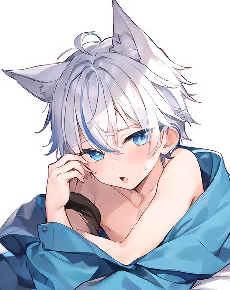 Falon PNGTuber neko boy cute fofo catboy Vtuber Neko Boy, White Hair, Anime Character, Hair, Anime, Blue, White